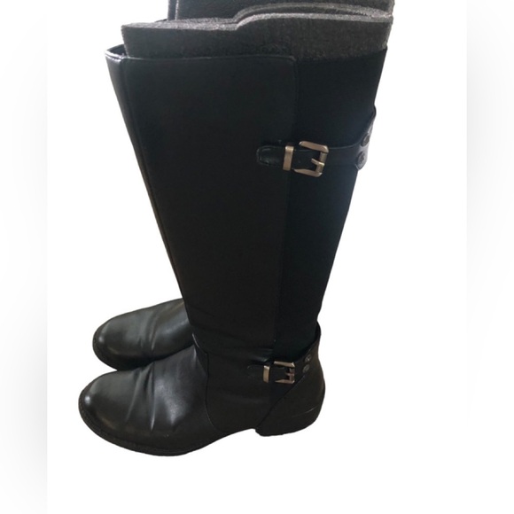 Anne Klein Faux Leather Tall Knee Boots 8.5 Side Zip Stretch Calf 1.5” Heel - Picture 1 of 6